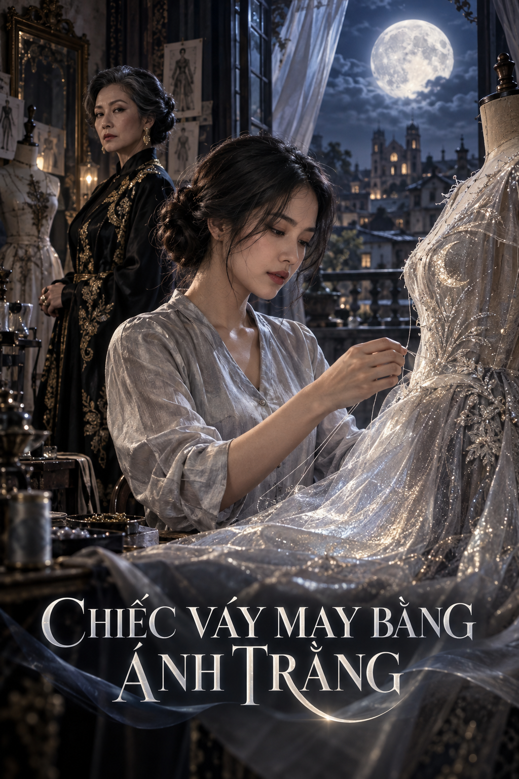 Ảnh bìa kịch bản phim ngắn AI Chiếc Váy May Bằng Ánh Trăng