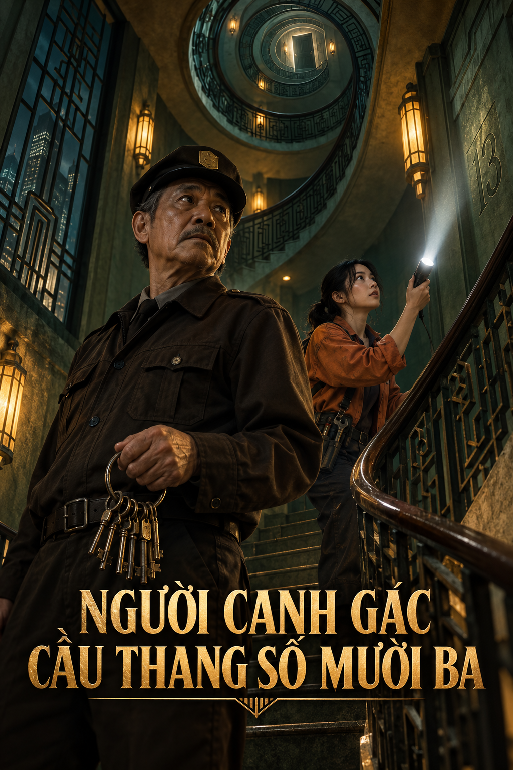 Ảnh bìa kịch bản phim ngắn AI Người Canh Gác Cầu Thang Số Mười Ba
