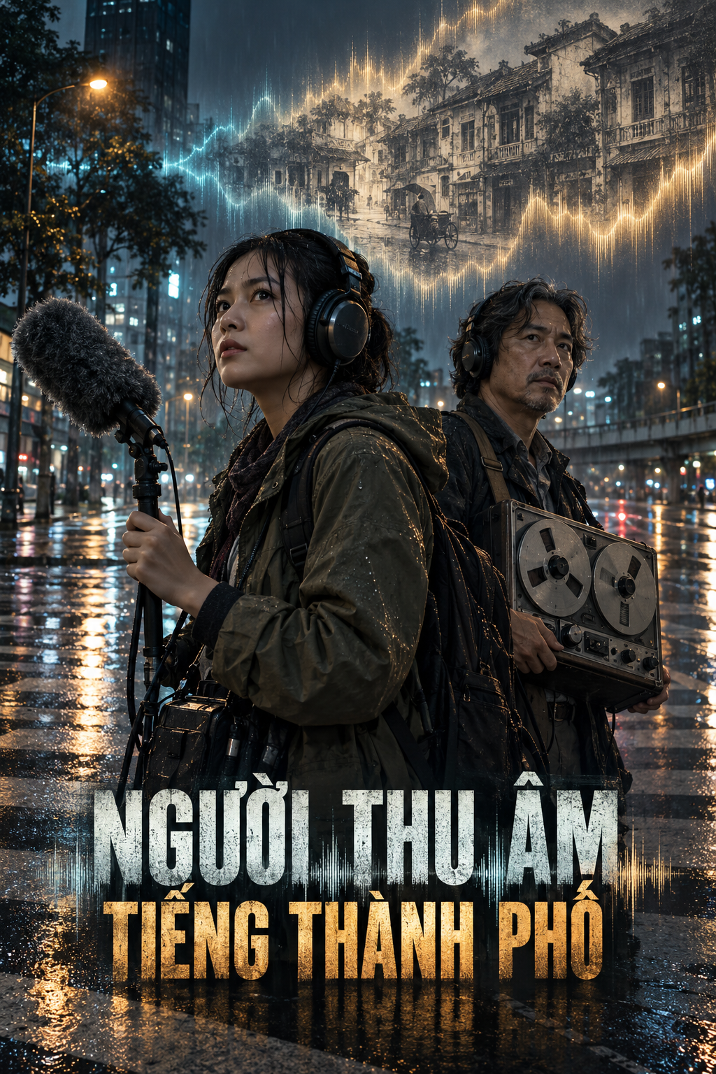 Ảnh bìa kịch bản phim ngắn AI Người Thu Âm Tiếng Thành Phố