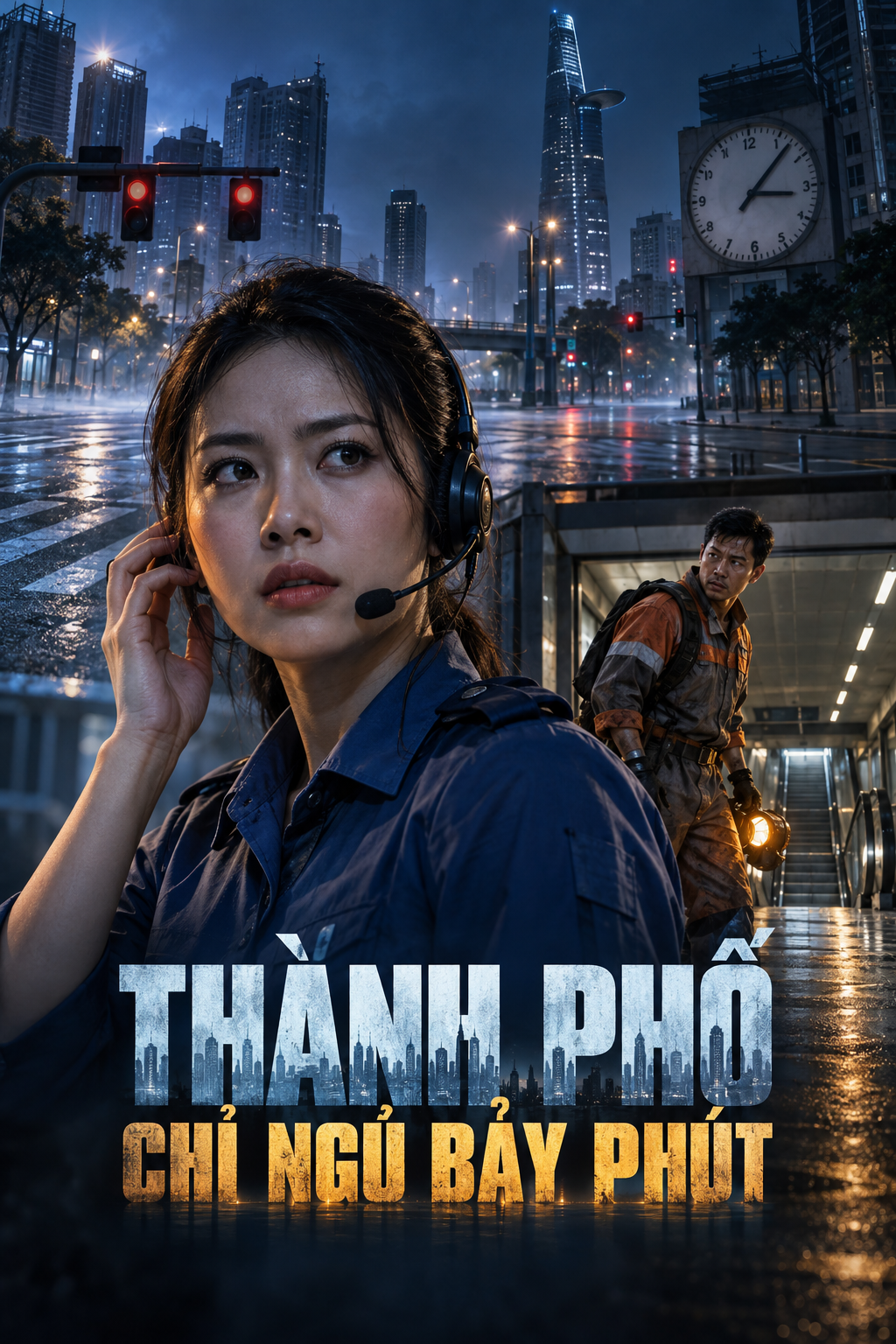 Ảnh bìa kịch bản phim ngắn AI Thành Phố Chỉ Ngủ Bảy Phút